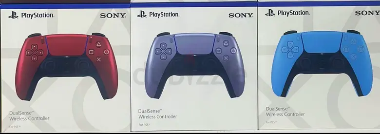 Three Sony DualSense PS5 Wireless Controllers - Red, Purple, Blue (Brand Boxed)