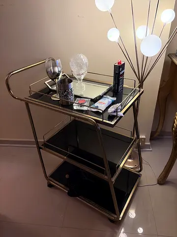 Vintage-style Brass Bar Trolley with Glass Shelves