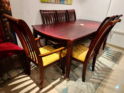 Solid Wood 8-Seater Dining Table with Cushioned Chairs