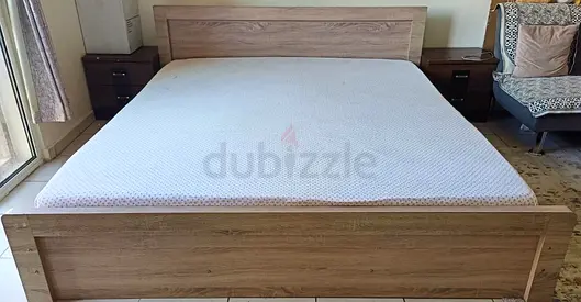 King size Bed Frame with mattress - Light Oak Finished