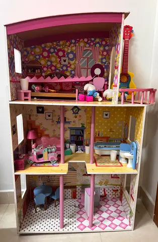 Wooden 3-Storey Dollhouse with Furniture and Accessories