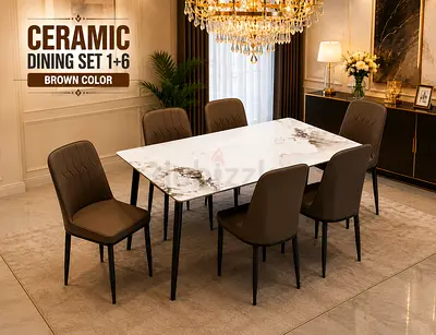 Luxury 6 Seater Ceramic Dining Set(6+1) – Modern Dining Table Set For UAE Homes