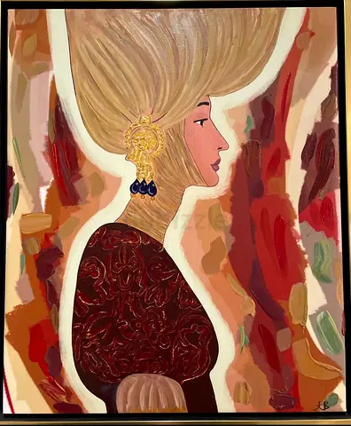 Original Acrylic Portrait Painting of Woman with Gold Earrings