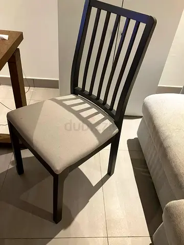 IKEA Dark wood dining chair with beige upholstered seat - 6pc