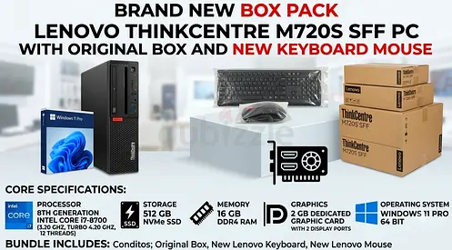i7-8TH GENRATION BRAND NEW BOX PACK CORE LENOVO THINKCENTER M720S SFF-16GB RAM-512GB SSD-2GB GRAPHIC