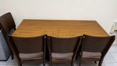 Wooden Dining Table with Four Chairs and one side bench