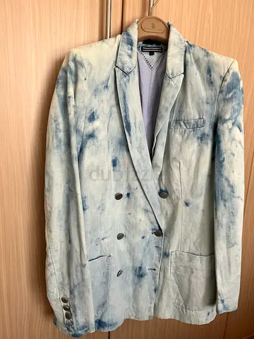 Tommy Hilfiger Light blue tie-dye double-breasted blazer for women, new