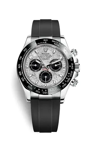Rolex Daytona chronograph with meteorite dial on black rubber strap