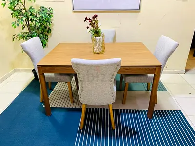 Wooden Dining Table with 4 Upholstered Chairs - Good Condition