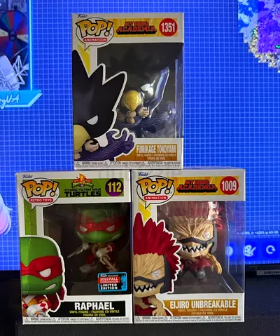 Set of 3 Funko Pop! Figures — Fumikage, Eijiro Unbreakable Raphael (boxed)