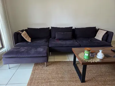 Grey L-shaped Fabric Sofa with Chaise - Good Condition