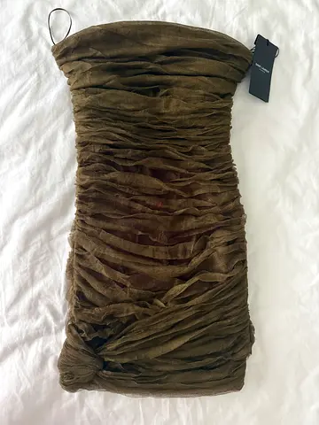 Saint Laurent Ruched Strapless Tulle Mini Dress