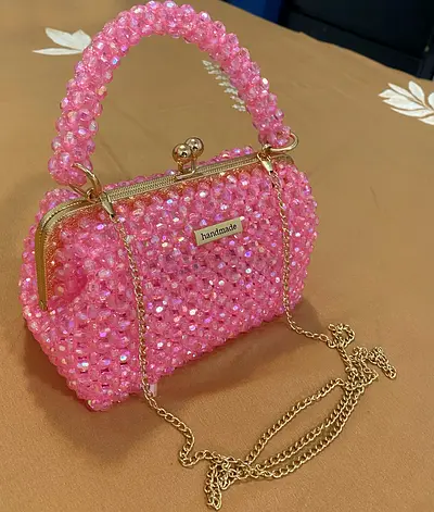 Handmade pink crystal bag