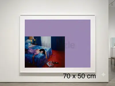 Framed Contemporary Print 70x50 cm - Woman on Bed Scene