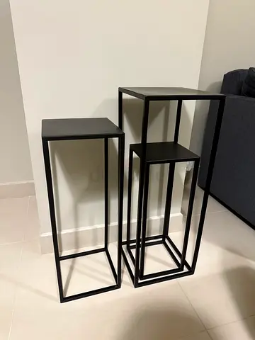 Set of 3 Black Metal Pedestal Accent Tables - Excellent Condition | Business Bay