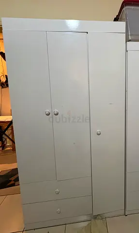 White 3-Door Wardrobe with Drawers - Good Condition