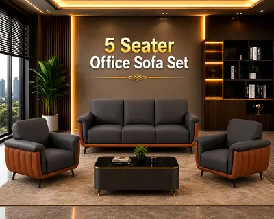 Modern 5 Seater Office Sofa Set – Dark Grey Office Lounge Furniture For UAE Offices