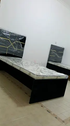 Single bed frame with mattress - black upholstered (set of 2)