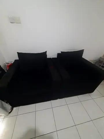 Pair of Black Fabric Armchairs - Good Condition
