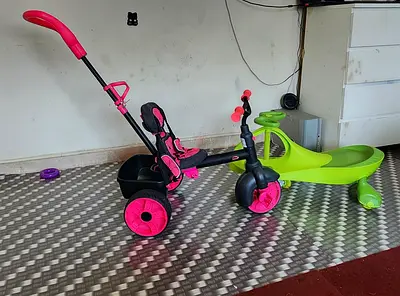Kids 3-in-1 Push Trike with Removable Handle and Ride-On Trailer