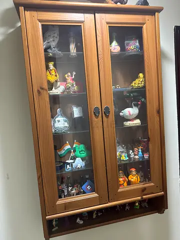 Solid Wood Display Cabinet with Glass Doors - Pine Finish