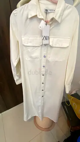 New Zara Off-White Button-Down Midi Shirt Dress