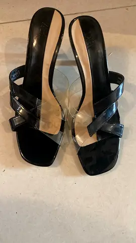 Zara Black Patent and Transparent Strap High Heeled Sandals
