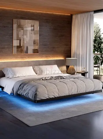 Modern Low Platform King Bed with LED Underglow