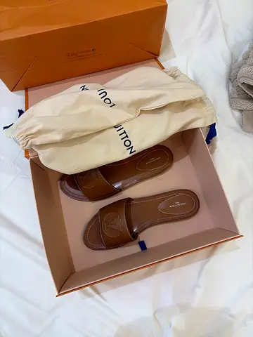 Brown Louis Vuitton leather slides - size 42 never used no reciepts