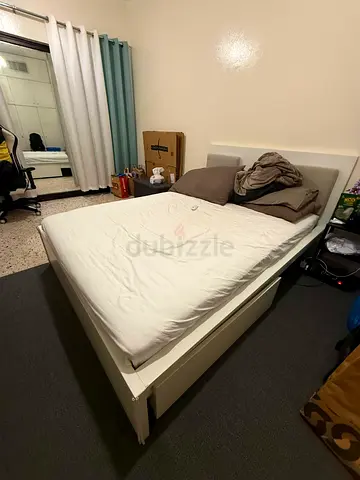 IKEA Bed Frame with IKEA Mattress + 2 Pull-Out Storage Drawers