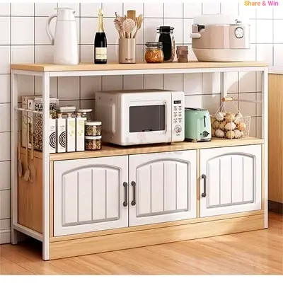 Wooden Kitchen Sideboard with Open Shelves and 3 Cupboard Doors