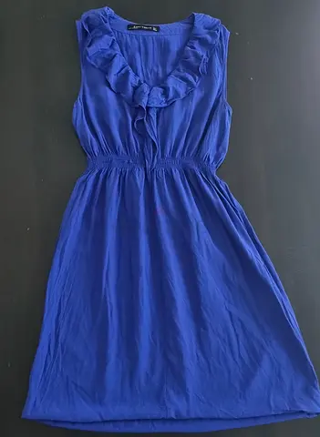 Blue sleeveless ruffle V-neck midi dress, size M