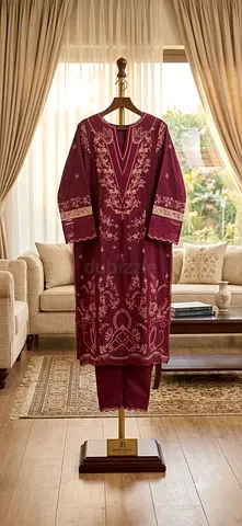 Embroidered Maroon Womens Suit