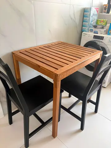 Solid Wood Slatted Dining Table - Compact with 3 Seats