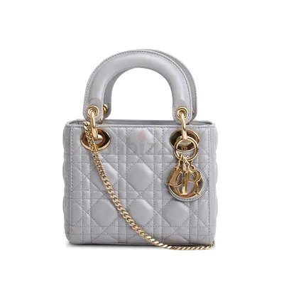 Authentic Christian Dior 2021 Grey Cannage Lambskin Leather Medium Lady Dior Bag