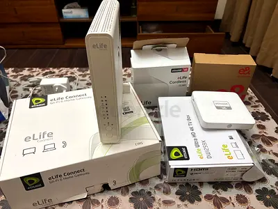 eLife Home Gateway Router + Accessories (Good Working Condition) + Ultra hd box + 2 cordless phones