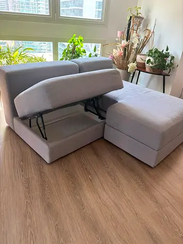 Light grey fabric storage sofa chaise - excellent condition