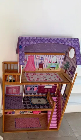 Wooden 3-Storey Dollhouse (Pink/Purple) - Good Used Condition