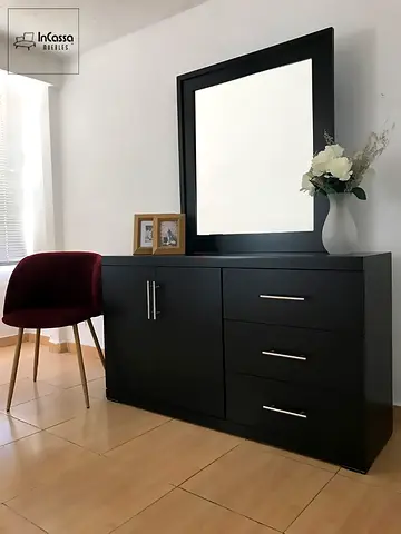 Black Dresser with Mirror and 3 Drawers