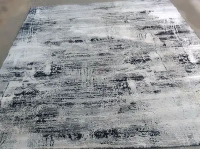 Large modern abstract rug - grey and white distressed design
