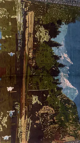 Large Scenic Wool Rug silk with Mountain and Forest Design