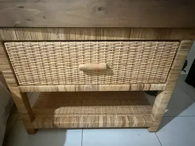 Pottery Barn Natural Rattan Nightstand with Drawer and Shelf