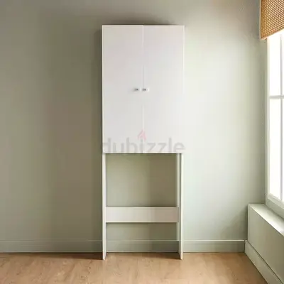 White Laundry Cabinet with Washing Machine Space - Tall Storage Wardrobe