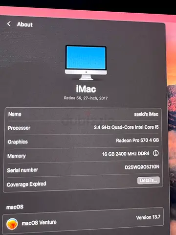 Apple iMac 27-inch (2017) Retina - Core i5, 16GB RAM, Radeon Pro 570