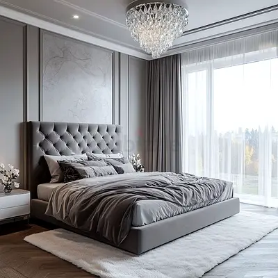 Must Go! Luxury Upholstered Fabric Bed Frame With Mattress. Double Size Bed Frame With Mattress