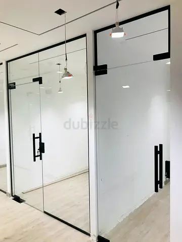 Glass Office Partition Doors with Black Frames - Set of 2