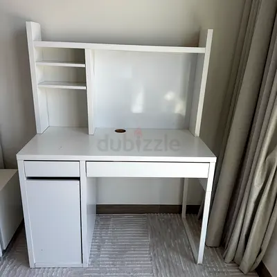 White Study Desk with Hutch and Storage Cabinet - for kids