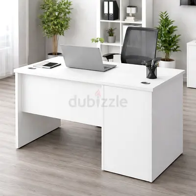White Office Desk 120CM with Drawer  Cabinet – Modern Study Table for Home  Office