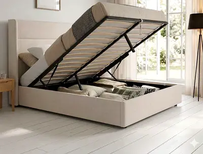 Tall wingback headboard queen size hydraulic storage bed