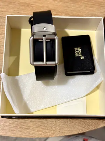 Genuine New Never used Montblanc black leather belt with stainless buckle -